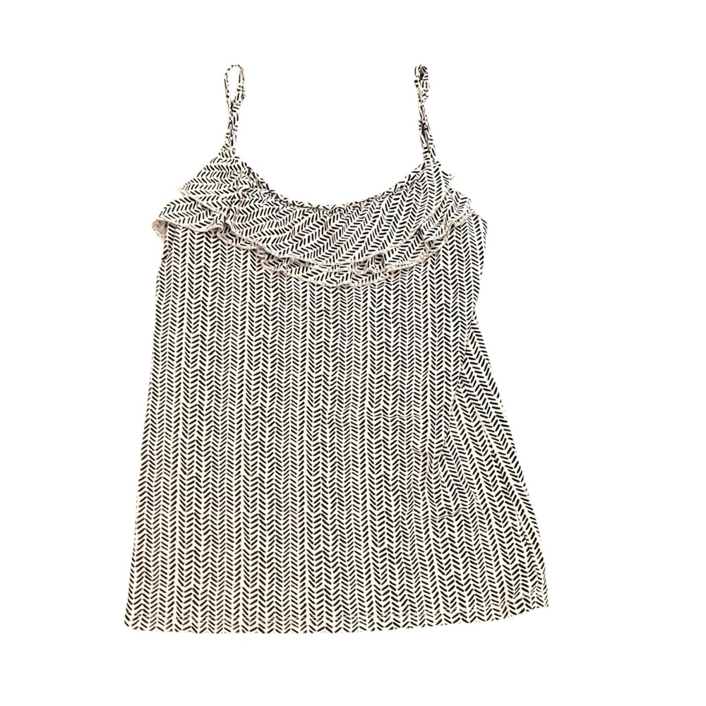LOFT Black and White Ruffled Sleeveless Camisole